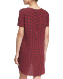 The Frayed-Edge Buffalo-Check Shift Dress, Red