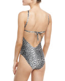 Scalloped Reversible One-Piece Swimsuit, Safari