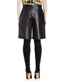 Pleated-Front Leather Shorts, Black