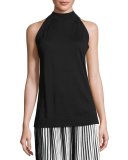 Silk-Blend Halter Top, Black