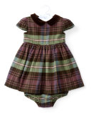 Cap-Sleeve Plaid Dress w/ Bloomers, Blue/Green/Red, Size 6-24 Months