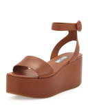 Single-Band Leather Platform Sandal, Tan