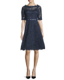 Short-Sleeve Lace A-line Cocktail Dress
