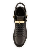 100mm High-Top Leather Sneaker with Padlock, Black