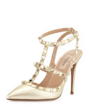 Metallic Rockstud Leather Pump, Platino