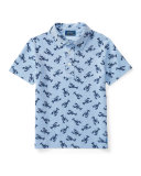 Lobster-Print Mesh Polo Shirt, Blue, Sizes 2-4