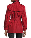 Middlemere Bell-Sleeve Short Trench Coat, Red