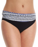 Ixtapa Printed Fold-Over Swim Bottom, Black