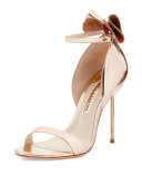 Maya Bow Metallic 115mm Sandal, Rose Gold