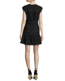 Shadow Shirred Wrap Dress, Black