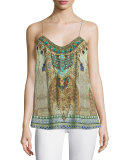 Shoestring-Strap Embellished Tank, Granada Dream