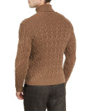 Cable-Knit Turtleneck Sweater, Camel