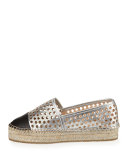 Mariko Perforated Leather Flat, Silver/Black