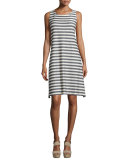Sleeveless Plaited Striped Dress, Moon