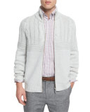 Cashmere Cable-Knit Front-Zip Cardigan, Fog