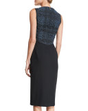 Sleeveless Two-Tone Sheath Dress, Black