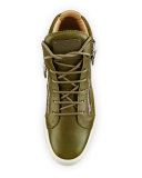 x Zayn Men's Leather Double-Zip Mid-Top Sneaker, Olive