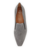 Marianne Square-Toe Suede Flat, Anthracite