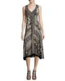 Sleeveless Lace Mosaic-Print A-Line Dress, Black Pattern