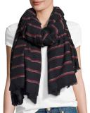 Rowing Striped Scarf with Fringed Edges, Navy