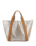 Reversible Metallic Leather Tote Bag, Silver