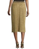 Phaedra Pleated Lurex Midi Skirt, Gold