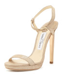Claudette Shimmery Leather 120mm Sandal, Nude
