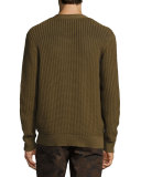 Lattice-Stitch Cotton Cardigan, Brown