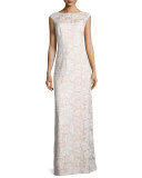 Cap-Sleeve Sequined Lace Column Gown