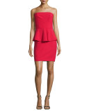 Laurel Strapless Peplum Mini Dress, Cardinal