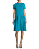 Short-Sleeve Dondi Pleated Dress, Bay