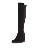 Demiswoon Suede/Stretch Over-Knee Wedge Boot, Black