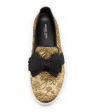 Val Brocade Bow Skate Sneaker, Gold/Black