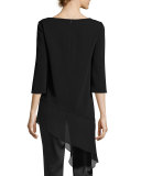 Cady Asymmetric-Hem 3/4-Sleeve Top, Black