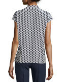 Cap-Sleeve Honeycomb-Print Shell, Blue