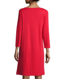 Long-Sleeve Embellished Shift Dress, Red, Petite 