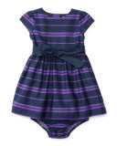 Striped Fit-and-Flare Dress w/ Bloomers, Blue, Size 9-24 Months