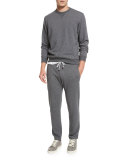 Cotton-Blend Drawstring Sweatpants, Dark Gray