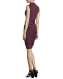 Sleeveless Asymmetric Drape Sheath Dress, Balsamic