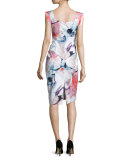 Cap-Sleeve Printed Sheath Dress