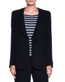 One-Button Stretch-Cloqué Jacket, Navy