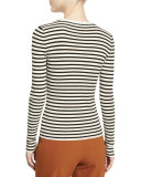 Harmon Ribbed Striped Wool-Blend Sweater, White/Black