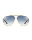 Cliff Shiny Aviator Sunglasses, Rose Gold