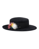 Brigitte Boater Hat w/Fur Pompom, Black