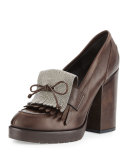 Monili-Kiltie Leather Pump, Brown
