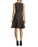 Sleeveless Wave-Print Fit-&-Flare Dress, Gold