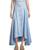 Button-Front Midi Skirt, Light Blue