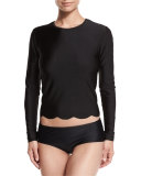 UPF 50 Scallop-Cut Long-Sleeve Swim Tee, White