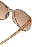 Mirrored Transparent Cat-Eye Sunglasses, Rose Gold