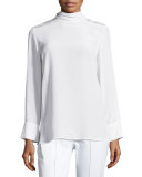 Mock-Neck Long-Sleeve Silk Tunic 